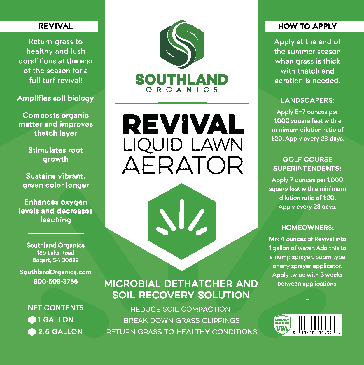 Revival liquid aeration products label